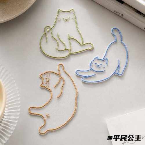 简约卡通猫咪纱面刺绣书签精致