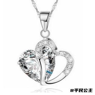 时尚百搭新娘合金项链饰物珠宝套装春夏微镶紫项链新款心形心扉