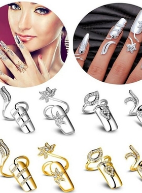 潮人独特指环装饰尾戒假指甲国风水晶新娘装饰品金属指尖指甲古风