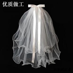 发卡民政局披发头饰结婚登记拍照头纱小头纱双层蝴蝶结结婚拍照