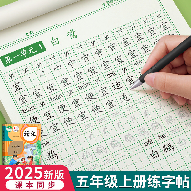 五年级上册练字帖人教版语文同步字帖每日一练写字本小学生专用练字帖小学5年级上册下册写字课课练生字练字本五年级同步练字帖,书籍/杂志/报纸,练字本/练字板,淘宝优惠券,粉丝福利购,淘宝优惠卷