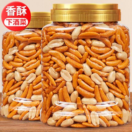米果花生米下酒菜罐装500g香辣柿种酒友网红休闲零食酒友特产小吃