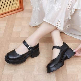 松糕底小码玛丽珍单鞋春夏新款真皮搭扣小皮鞋子粗跟一字带女鞋33