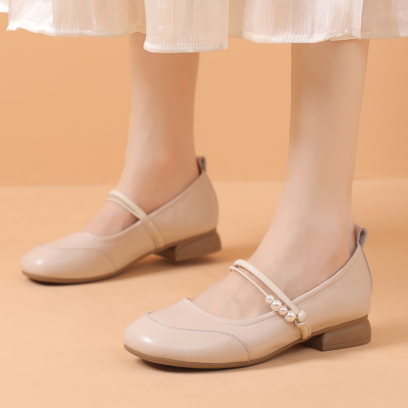 真皮玛丽珍鞋女平底软底豆豆鞋