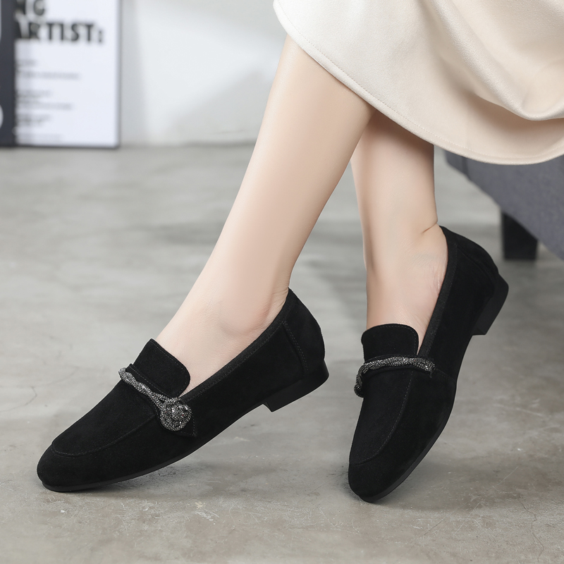 羊绒水钻真皮复古一脚蹬