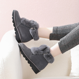 牛反绒磨砂女靴2024冬季 短靴保暖兔毛雪地靴加绒毛毛棉靴 厚底大码