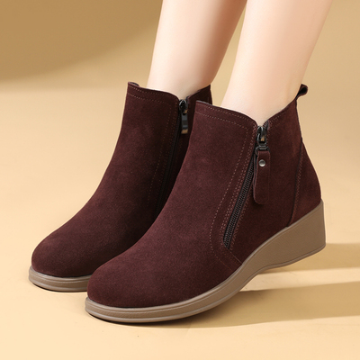 冬季磨砂短靴中年女靴保暖雪地靴