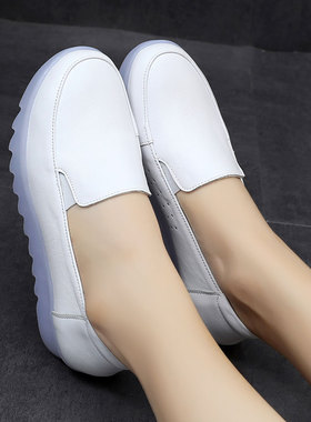 白色护士鞋女春秋新款休闲浅口百搭真皮女鞋牛筋防滑软底工作鞋42