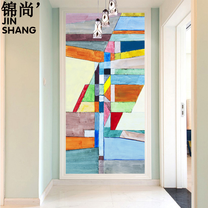 几何玄关墙纸3d立体艺术油画竖版装饰壁画客厅走廊过道背景墙壁纸图片