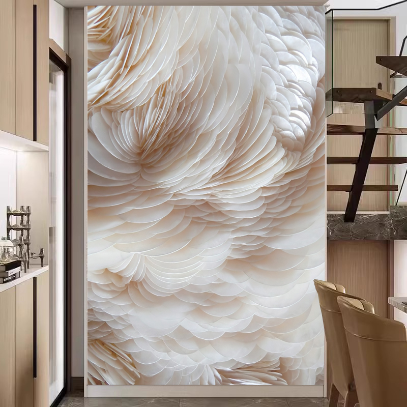 3d抽象立体手绘贝壳背景墙壁纸玄关装饰画现代客厅背景墙肌理壁画图片