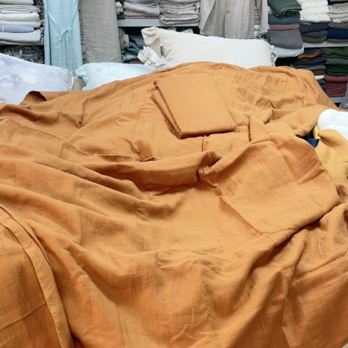 砂洗法麻南瓜色四件套标准码