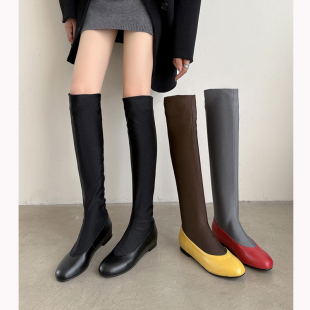羊皮版法式内增高弹力靴女秋冬季袜靴韩国瘦瘦长筒靴显瘦及膝长靴