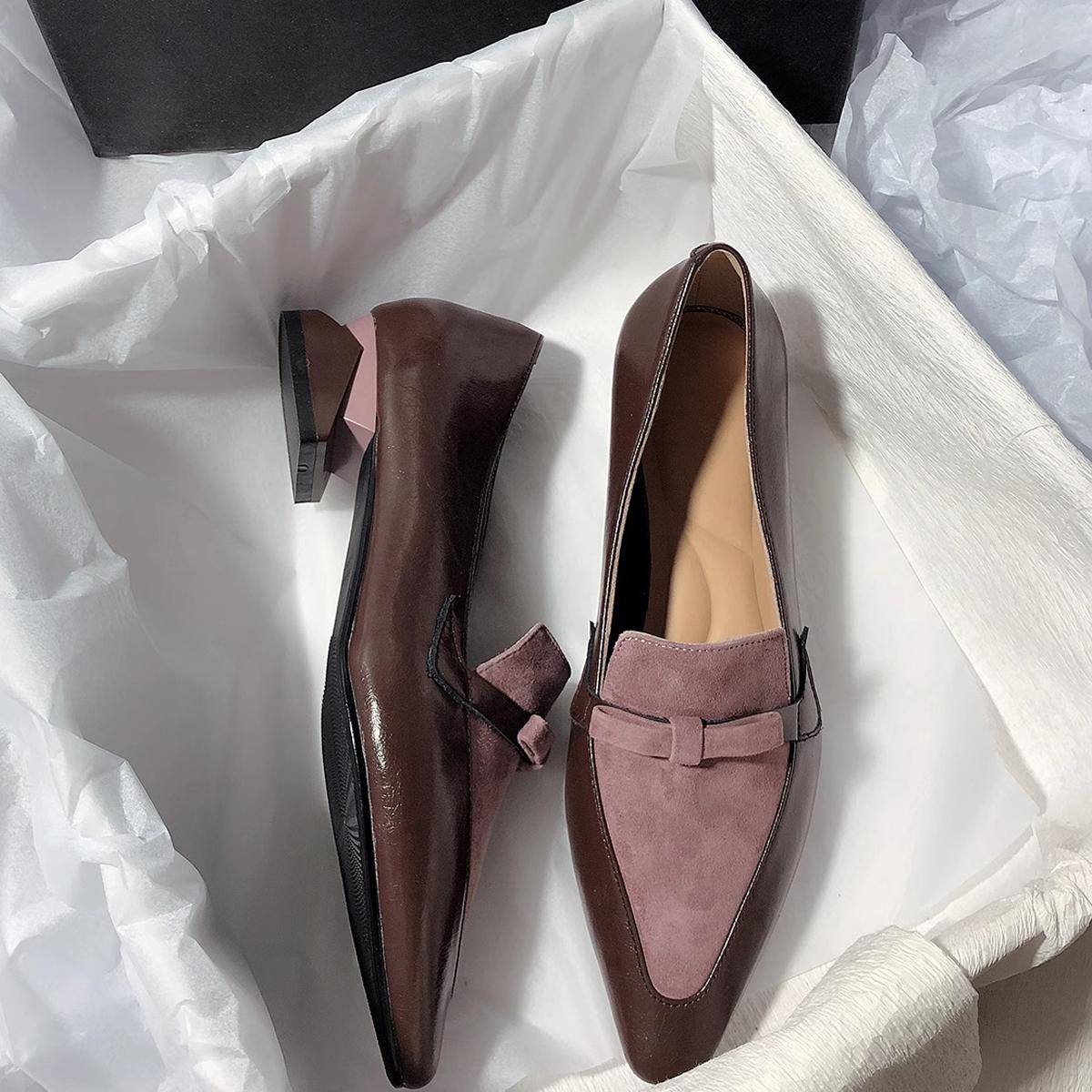 羊皮版真皮单鞋女粗跟