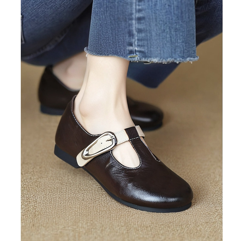 羊皮版法式玛丽珍鞋女2026春秋新款复古舒适软面乐福鞋平底单鞋子 - 奈野 原创女鞋出品