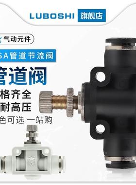 路泊仕SA08MM气动管道节流阀气管调速接头调节阀4/6/10/12黑/白色
