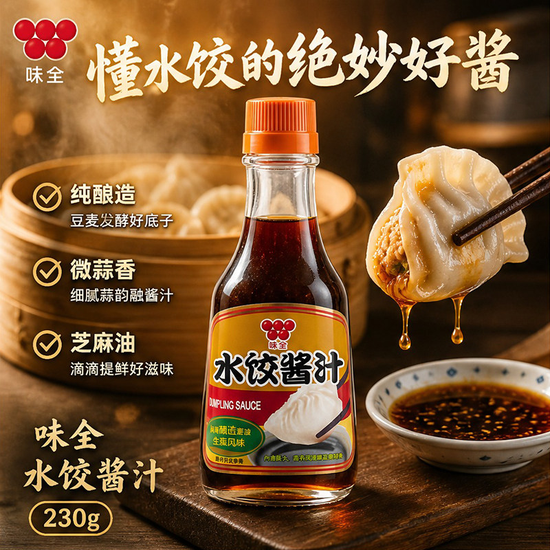 台湾原产味全原味水饺酱汁230g馅料调味汁饺子包子混沌酱油蘸拌料