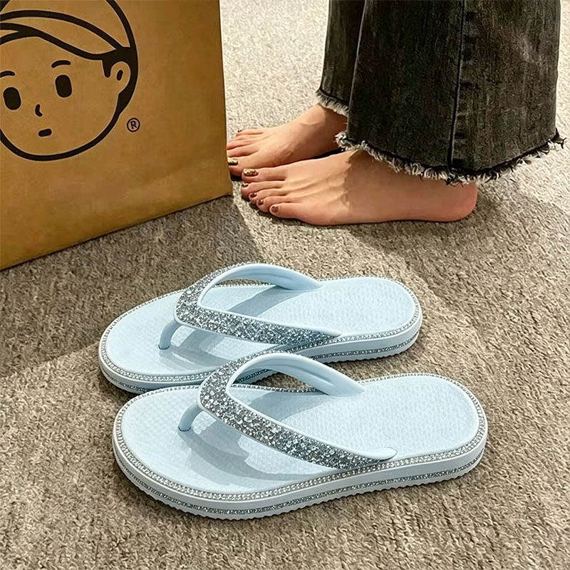 人字拖女可爱镶钻室内外穿防滑夏图片