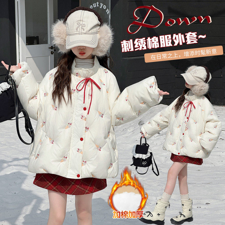 女童夹棉外套秋冬款2025新款中大童女孩加厚保暖棉衣棉袄上衣夹克