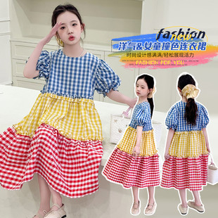 女大童夏装裙子2025新款夏威夷沙滩风公主裙大女孩夏季格子连衣裙