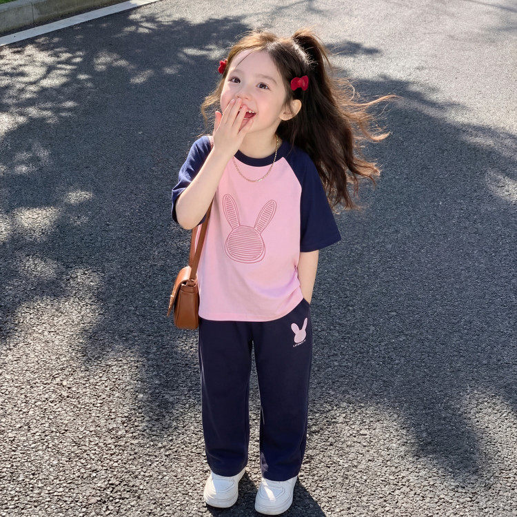 女童套装运动两件套夏装短袖春秋女大童夏季纯棉儿童长裤春装衣服