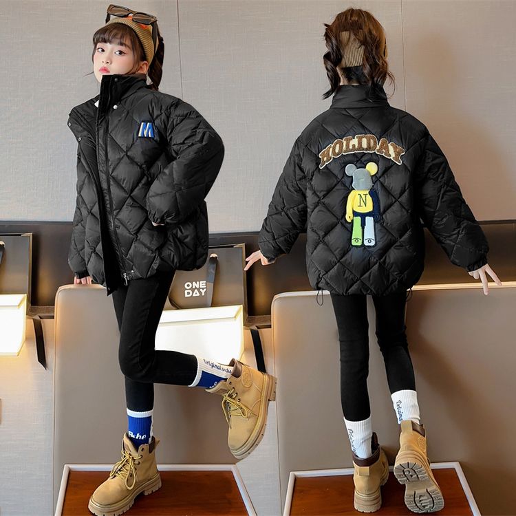 女童冬季轻薄羽绒服2024新款儿童保暖棉袄中大童女孩冬装小熊外套