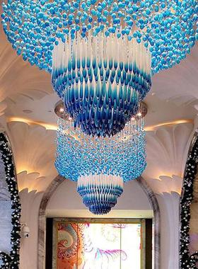 蓝色水滴水晶吊灯豪华大气售楼部沙盘酒店大堂宴会厅工程水晶灯具