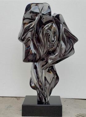 新款太湖石抽象摆件客厅电视柜透明树脂装饰品烟灰色家居艺术品