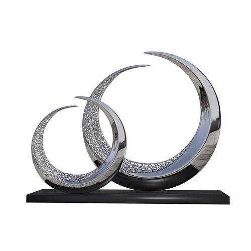 定制大型金属不锈钢月亮浪花羽毛雕塑发光镂空抽象麋鹿户外摆件