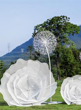 户外草坪铁艺发光蒲公英花朵雕塑不锈钢园林景观美陈装饰品摆件