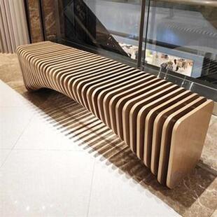 实木切片座椅商业美陈坐凳玻璃钢休闲椅户外异形长凳商场等候椅子