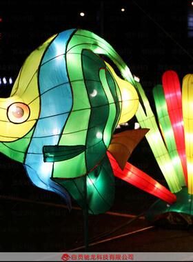 海洋动物鱼灯会花灯定制章鱼鲨鱼鳄鱼彩灯制作龙年造型灯展公司