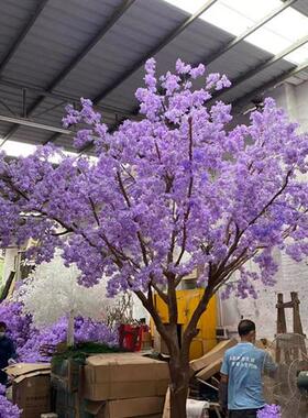 蓝色樱花楹室外大型玻璃钢仿真樱花树商场橱窗展示婚庆布景假树