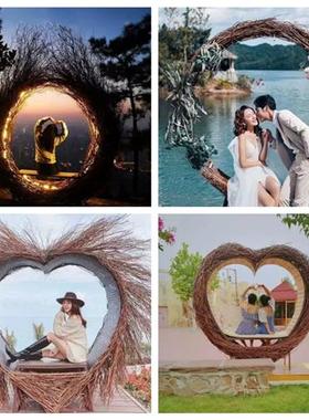 户外网红打卡拍照爱心藤椅花海座椅鸟巢吊椅酒店商场民宿装饰摆件