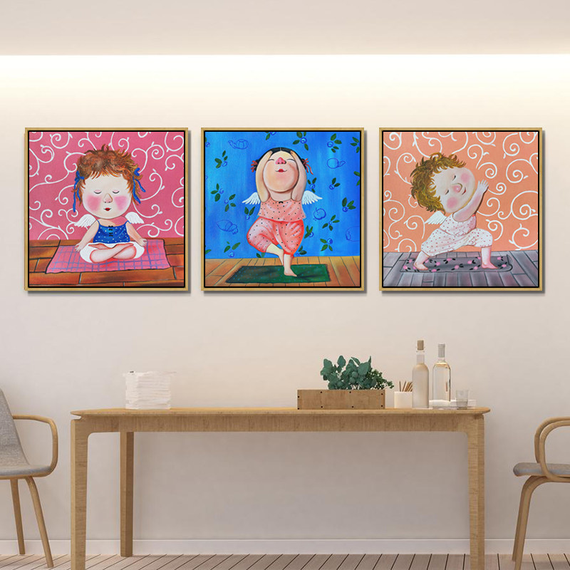 儿童创意瑜伽体式装饰画孩子房间卧室健身卡通舞蹈培训班墙面壁挂