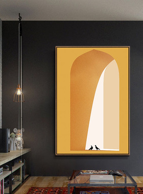 北欧风格家居墙上装饰画绿色莫兰迪建筑挂画简约民宿客栈楼梯壁画