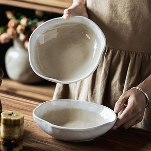 家用米饭碗菜碗 冰裂釉沙拉碗复古风陶瓷碗异形碗不规则水果碗日式