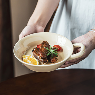 碗家用2025新款 饭碗陶瓷汤碗沙拉碗好看高级餐具 高颜值单耳碗日式