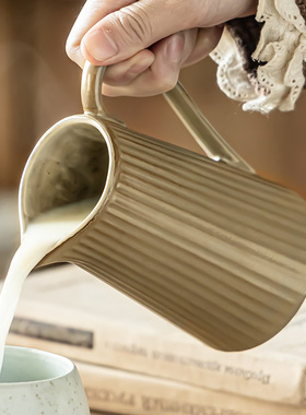 冷水壶家用日式竖纹陶瓷壶餐厅客厅茶几办公室轻奢复古风小号水壶