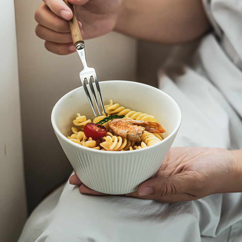 北欧条纹浮雕米饭碗陶瓷粥碗汤碗