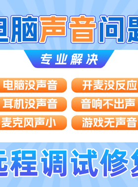 电脑声音问题解决耳机麦克风音响电流红叉外放不出声远程调试修复