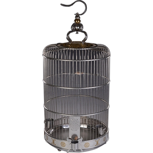 天寿不锈钢鸟笼百灵鸟笼子精品圆形川笼大型豪华大号全套百灵笼