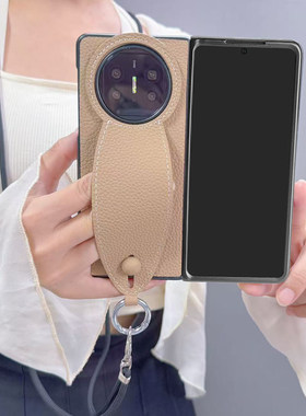 适用于华为MateX6真皮手机保护壳huaweiX5典藏版牛皮荔枝纹护腕支架matex3挂绳折叠高档奢华商务全包防摔保护