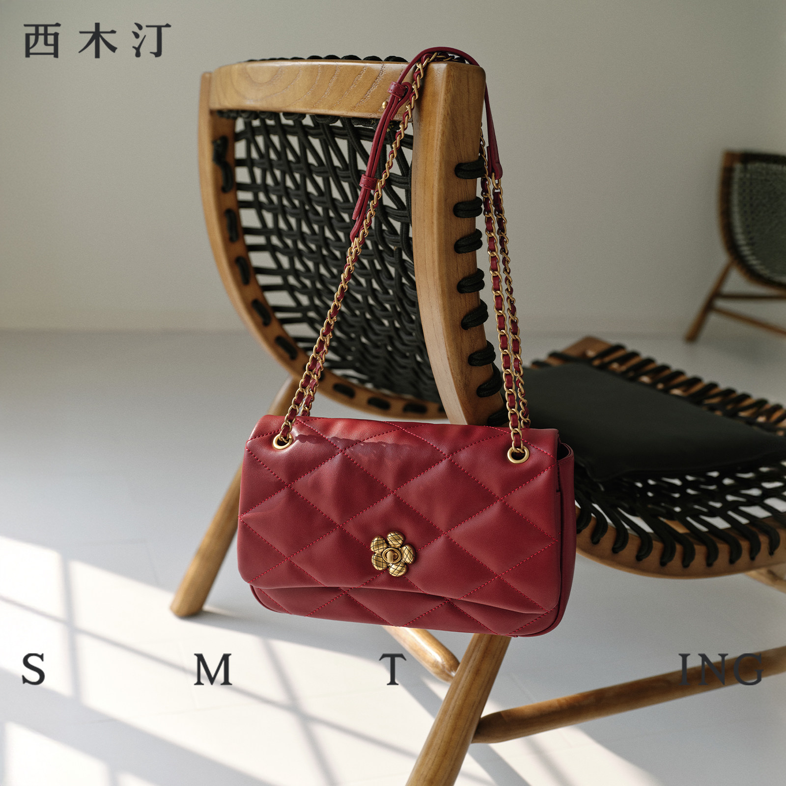 西木汀巴黎夜曲 菱格链条包2026新款红色婚包女高级感单肩斜挎包