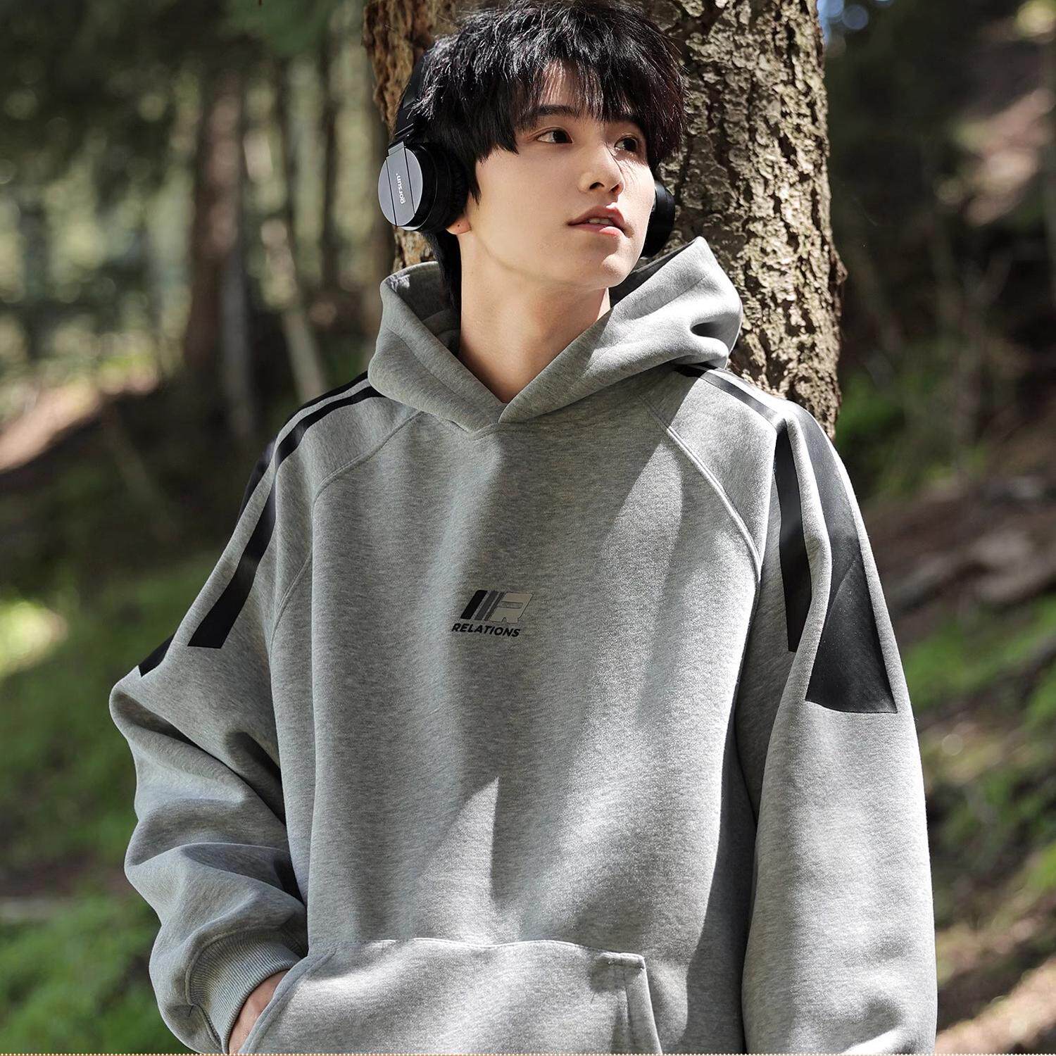 青少年2025新款卫衣420g重磅连帽卫衣男秋冬加绒男生男款秋季灰色