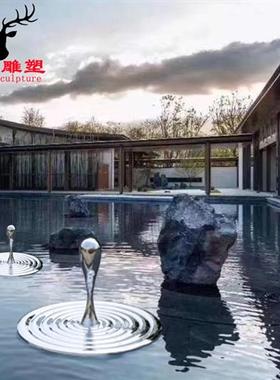 不锈钢水滴水波纹雕塑定制户外园林酒店创意景观落地艺术装饰摆件