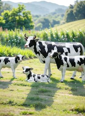 户外园林农场牧场仿真奶牛雕塑草坪小区大型玻璃钢动物牛模型摆件