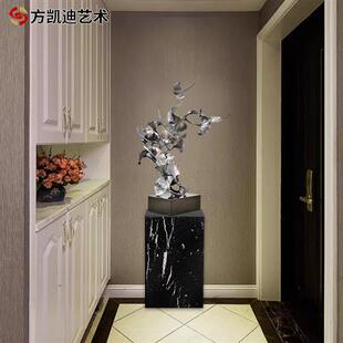 银杏叶片组合植物抽象锻打摆件美式 咖啡厅大堂艺术小品 田园风格