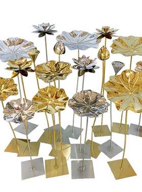 不锈钢荷叶荷花雕塑落地摆件酒店会所水池水景室外金属荷花装饰品