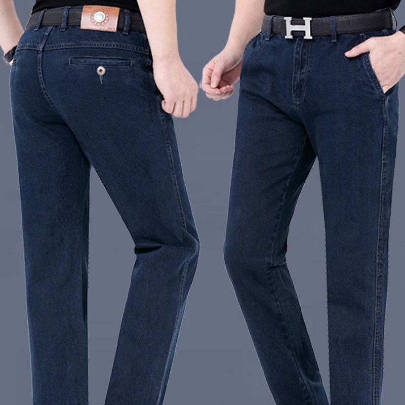 2022苹果牛仔裤男秋冬加厚商务宽松直筒中老年爸爸高腰休闲男裤子
