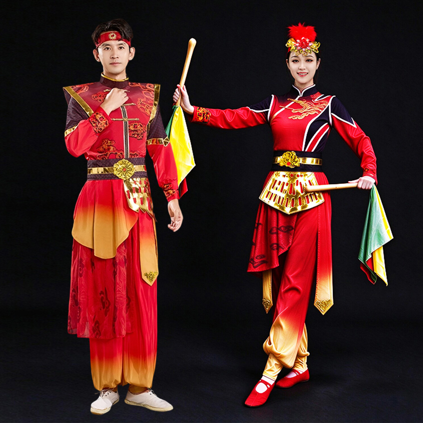 腰鼓打鼓服演出服女男中国风喜庆水鼓民族舞蹈服秧歌舞龙舞狮服装